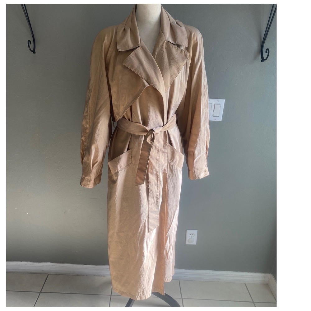 London Fog Vintage‎ Trench Coat Tan Champagne Duster Belted Size 12 Reg